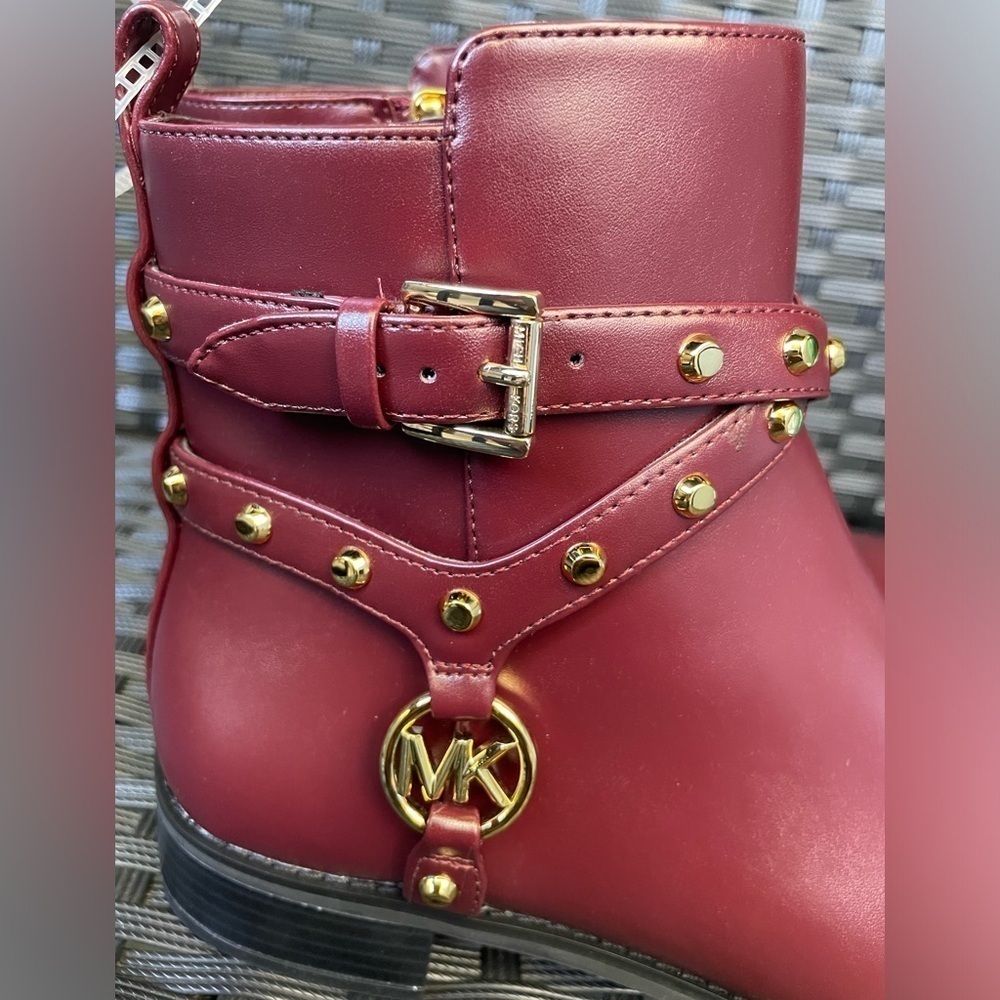MICHAEL KORS BOOTS,Michael Kors Burgundy Ankle Boots with Gold Details - Picture 3 of 15